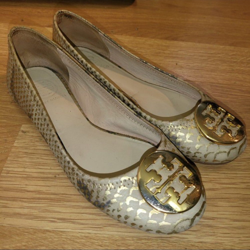 Tory Burch Metallicgold Python Embossed Leather R… - image 3